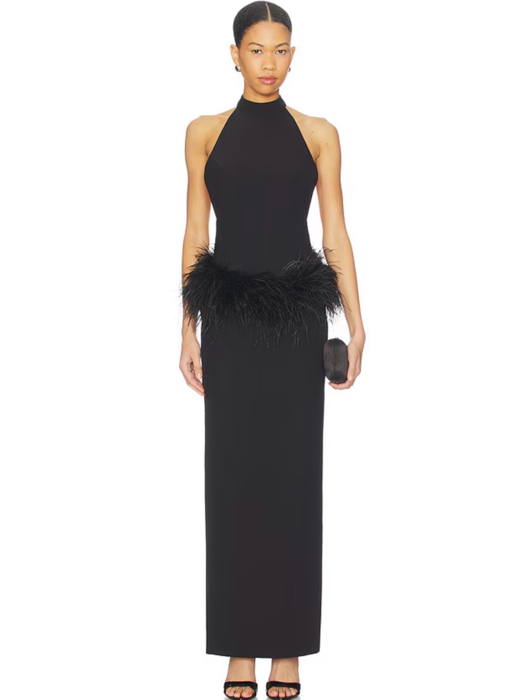 Revolve - Black Halter Feather Gown